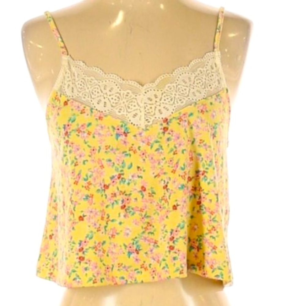 Small Forever 21 floral print cropped tank top w lace trim adjustable straps